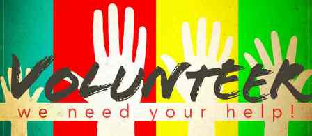 Ad of outlined hands. Ad says:
VOLUNTEER 
we need your help!